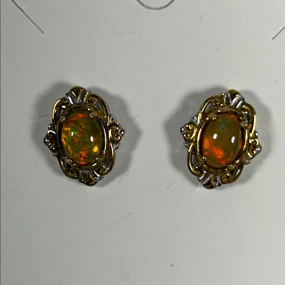 NWOT Sterling Silver Palladium Gold Accent Ethiopian Opal Earrings